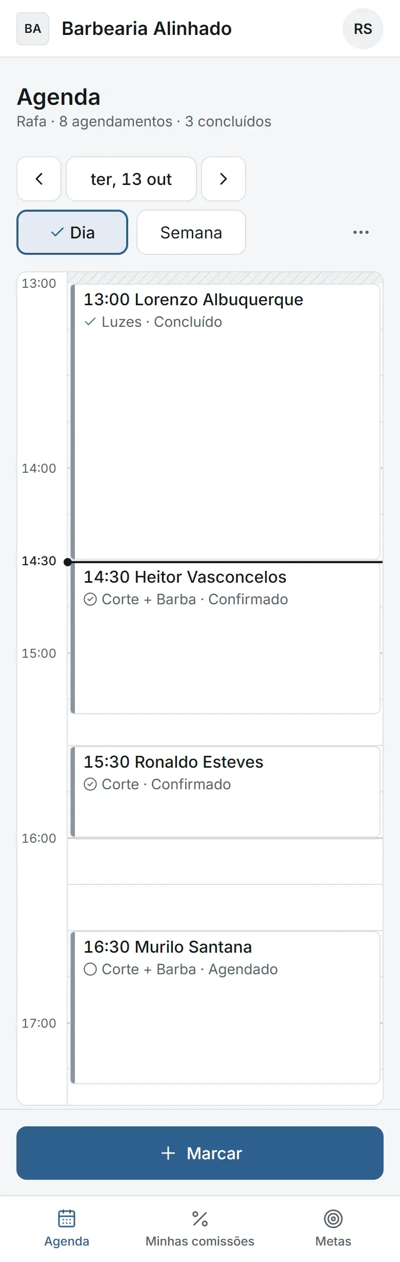 Agenda do barbeiro no celular, só com os horários dele